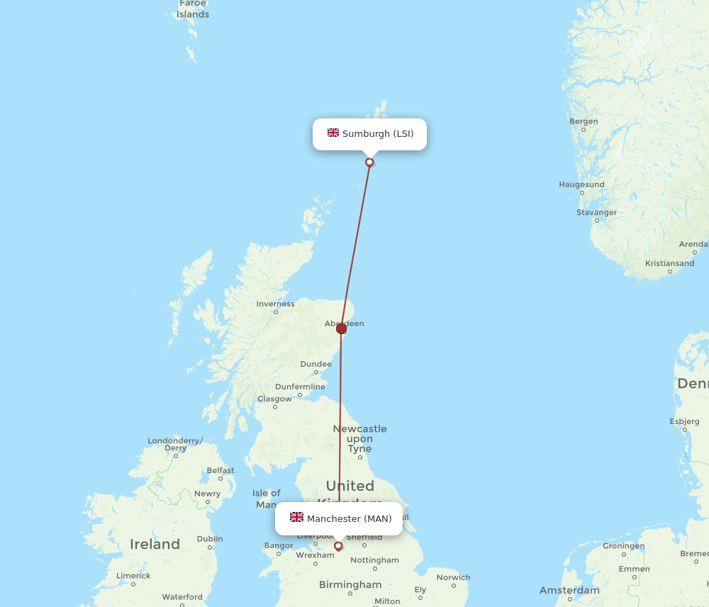 LSI to MAN flights and routes map