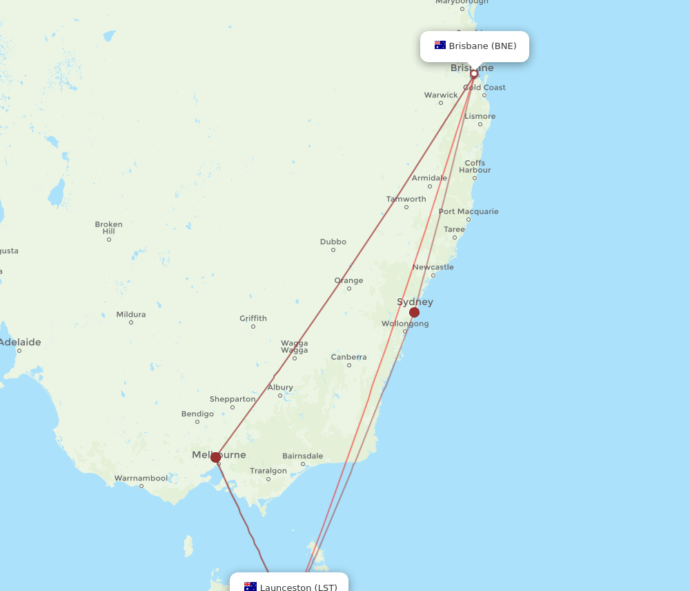 LST-BNE flight routes