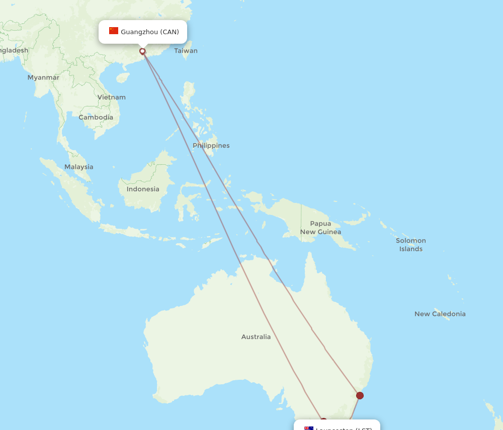 LST to CAN flights and routes map
