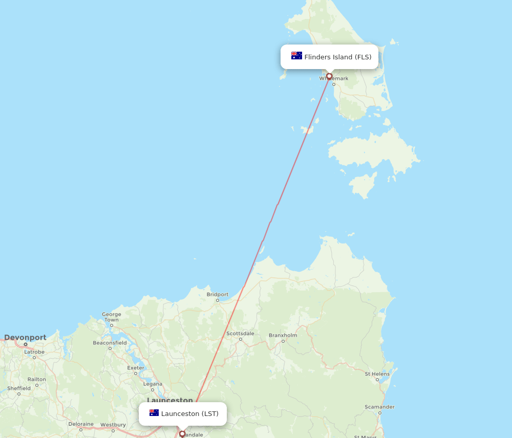 Launceston - Flinders Island route map and flight paths