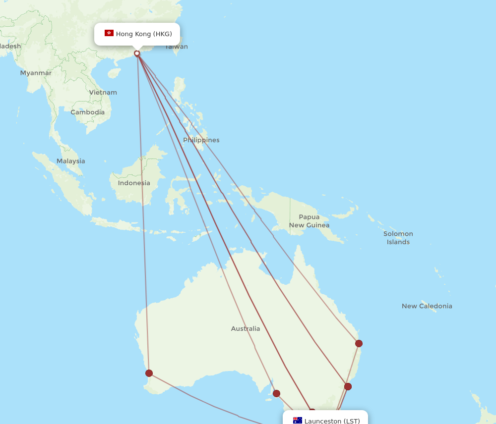 LST to HKG flights and routes map