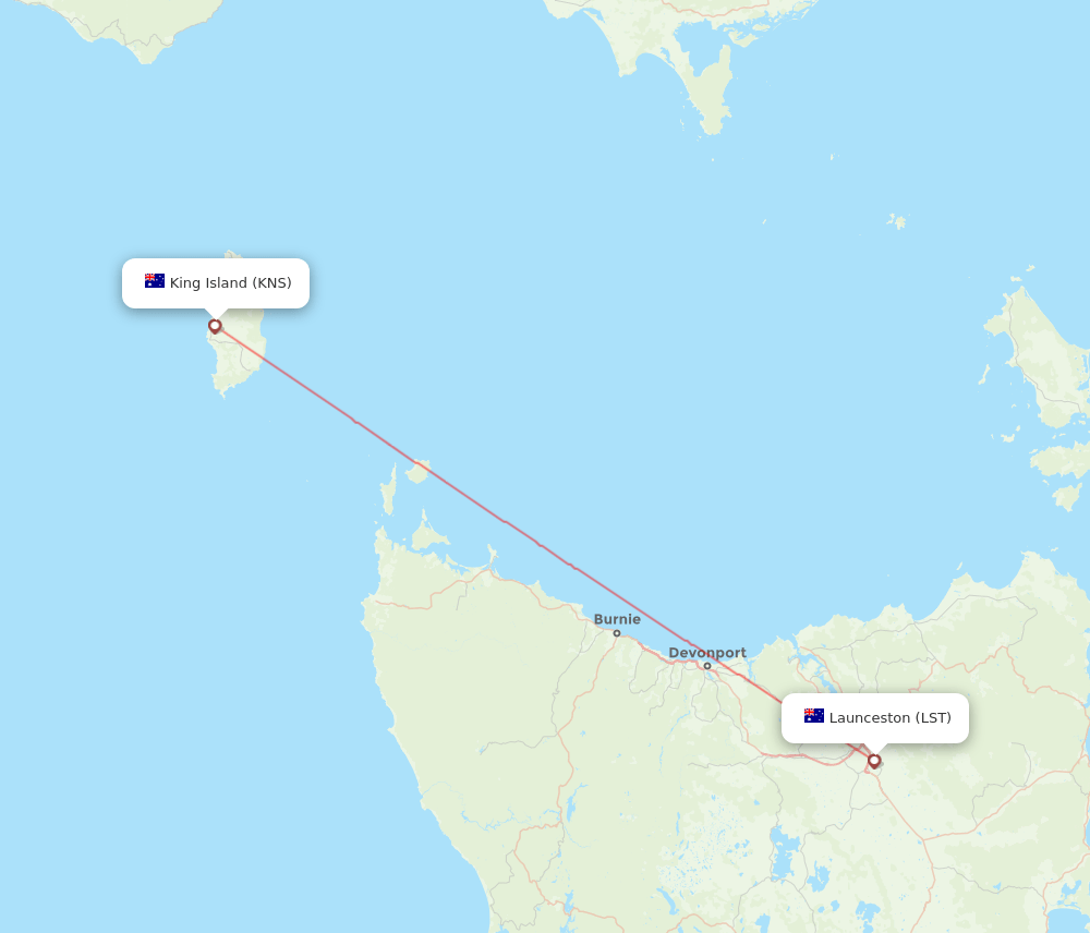 King Island - Launceston route map and flight paths