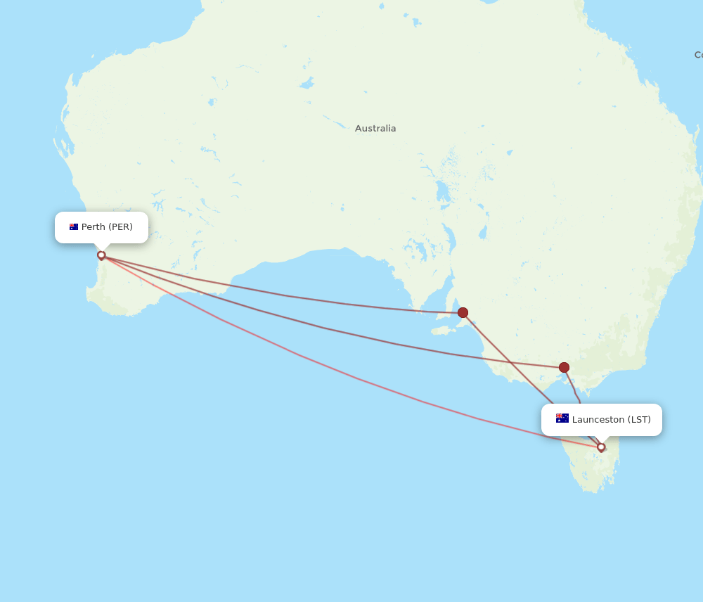 LST to PER flights and routes map