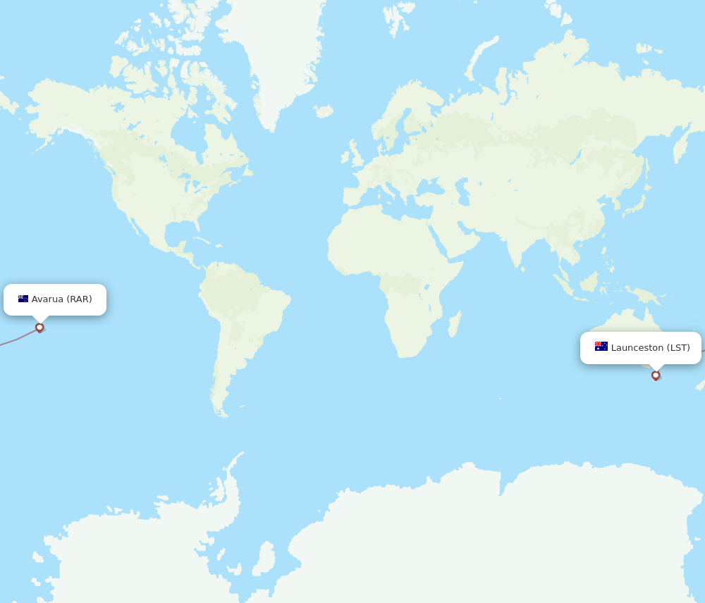 Rarotonga - Launceston route map and flight paths