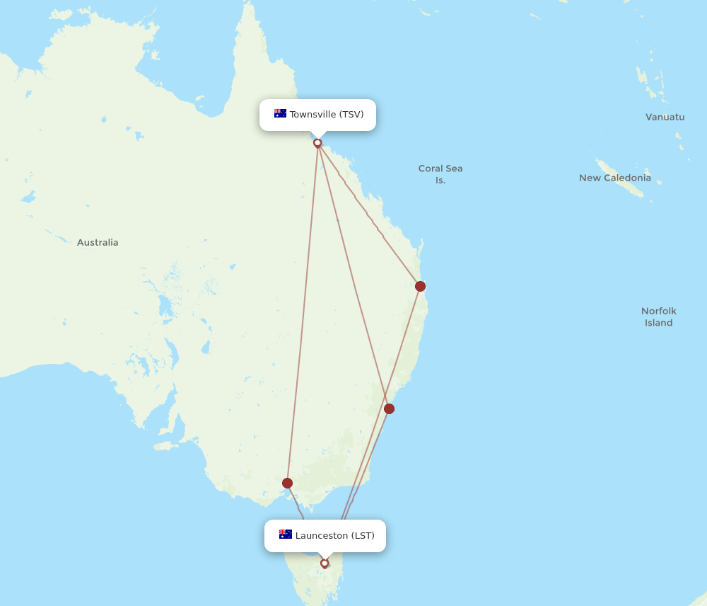 LST to TSV flights and routes map