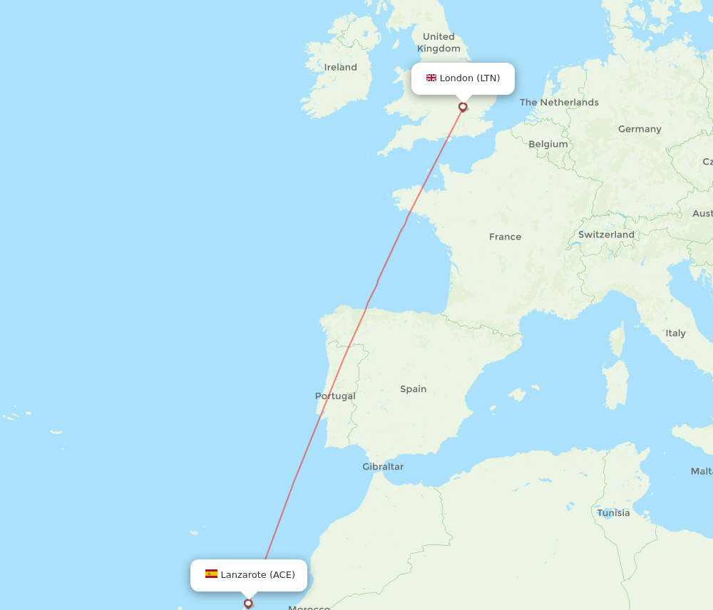 London - Lanzarote route map and flight paths