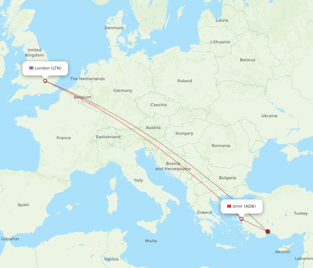 LTN to ADB flights and routes map