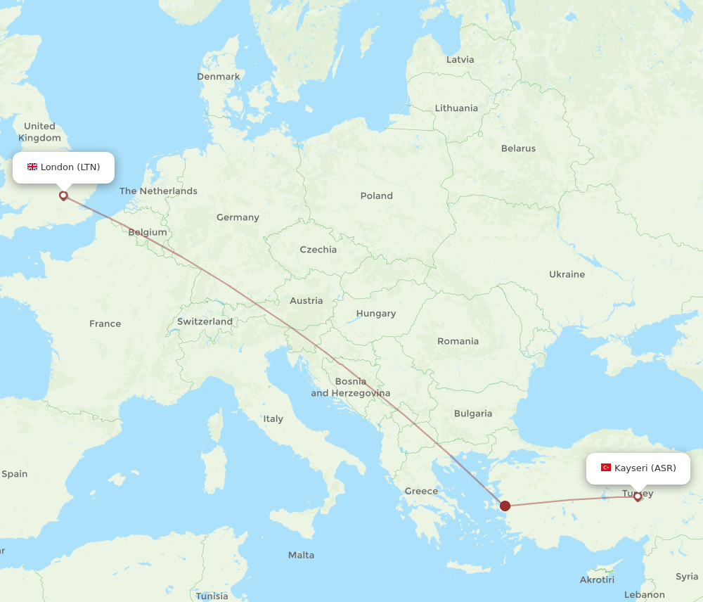 ASR to LTN flights and routes map