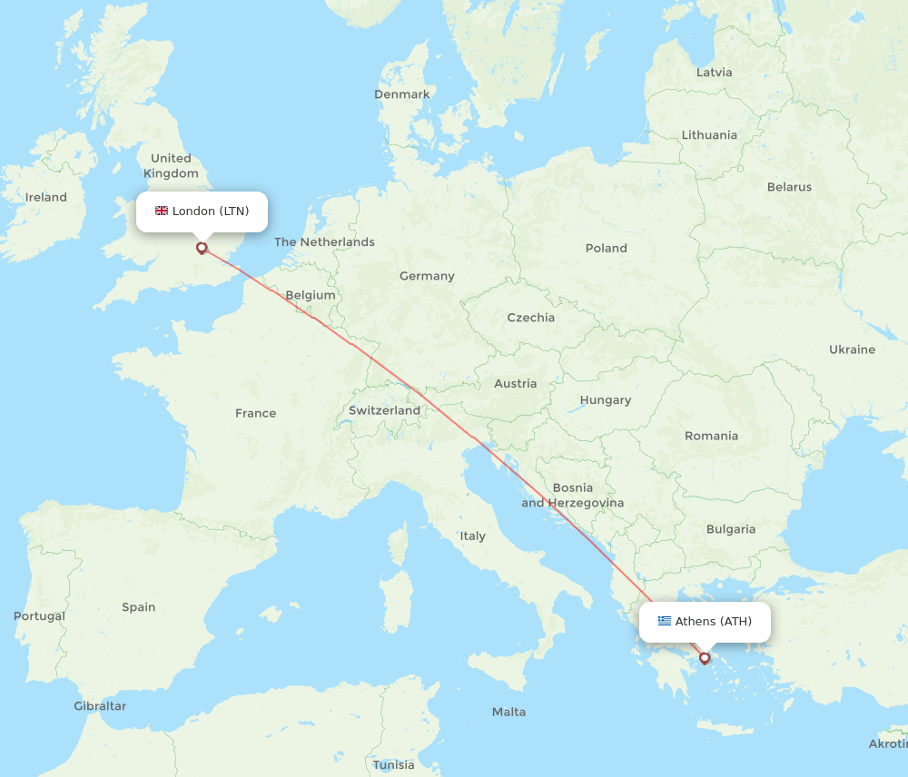 LTN to ATH flights and routes map