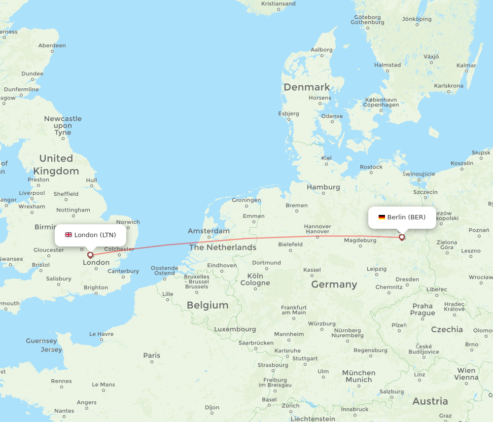 London - Berlin route map and flight paths