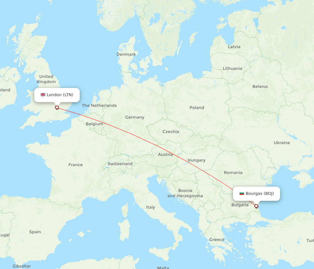 London - Burgas route map and flight paths