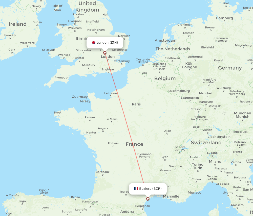 London - Beziers route map and flight paths