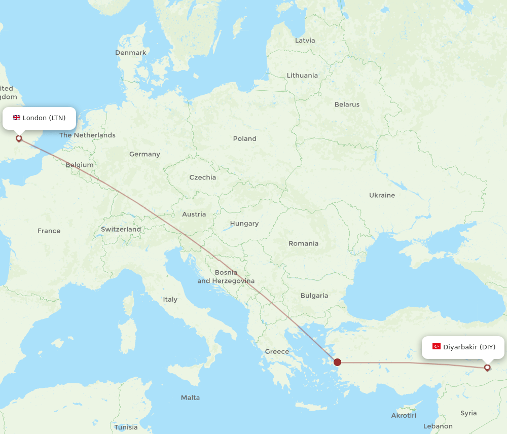 LTN to DIY flights and routes map