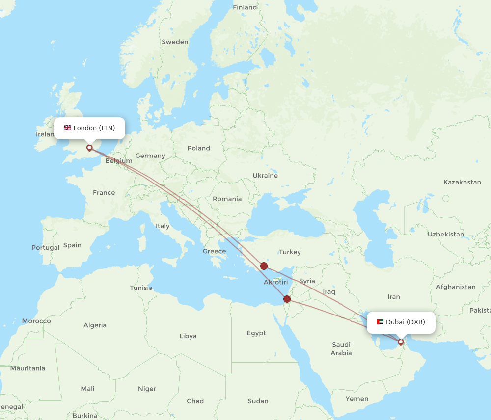LTN-DXB flight routes