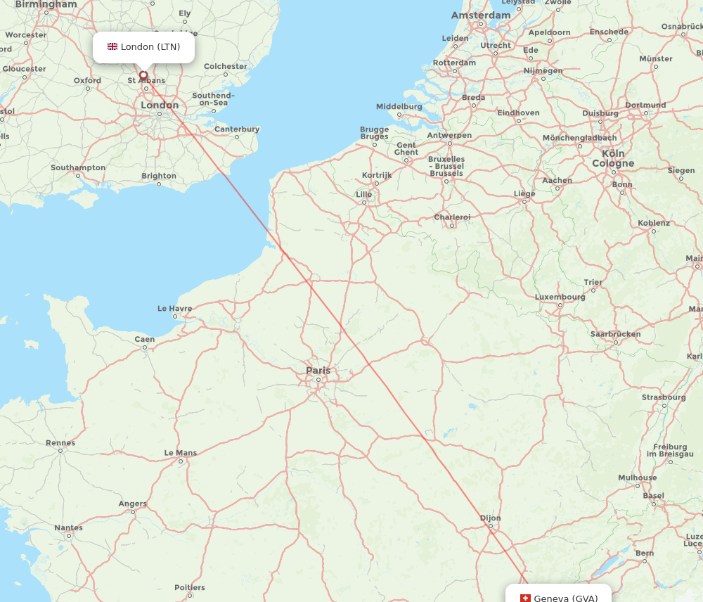 LTN to GVA flights and routes map