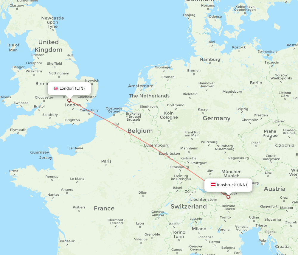 LTN to INN flights and routes map