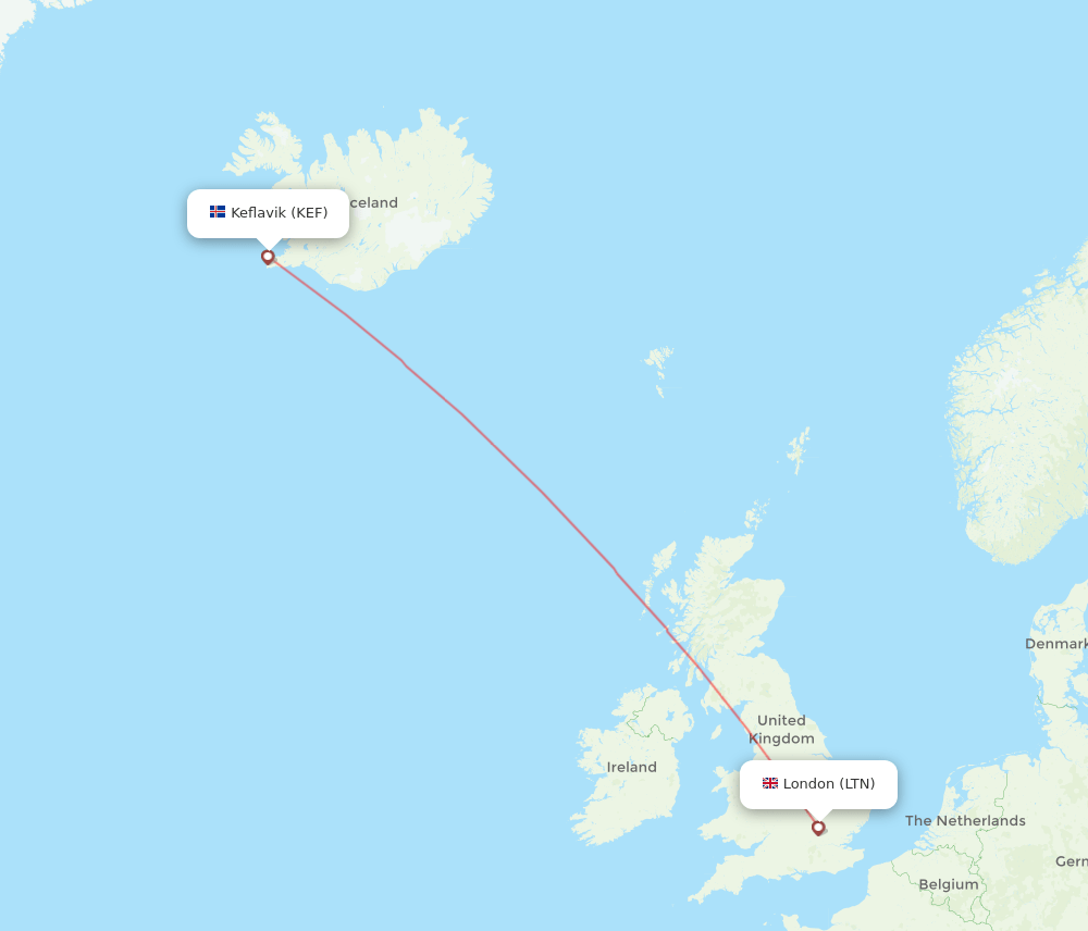 London - Reykjavik route map and flight paths
