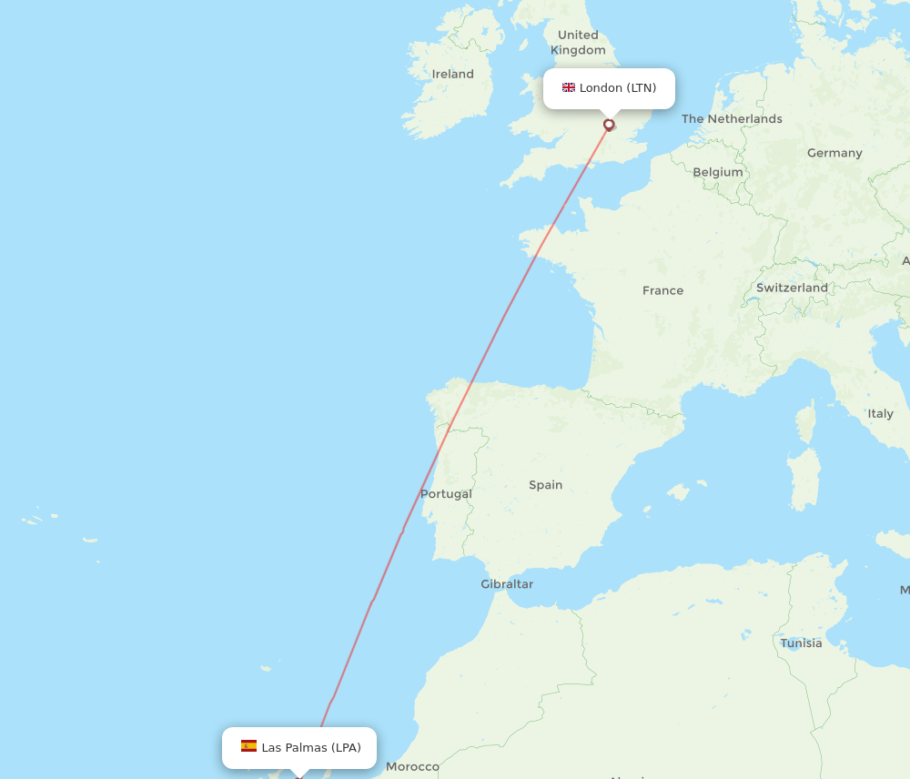 London - Las Palmas route map and flight paths