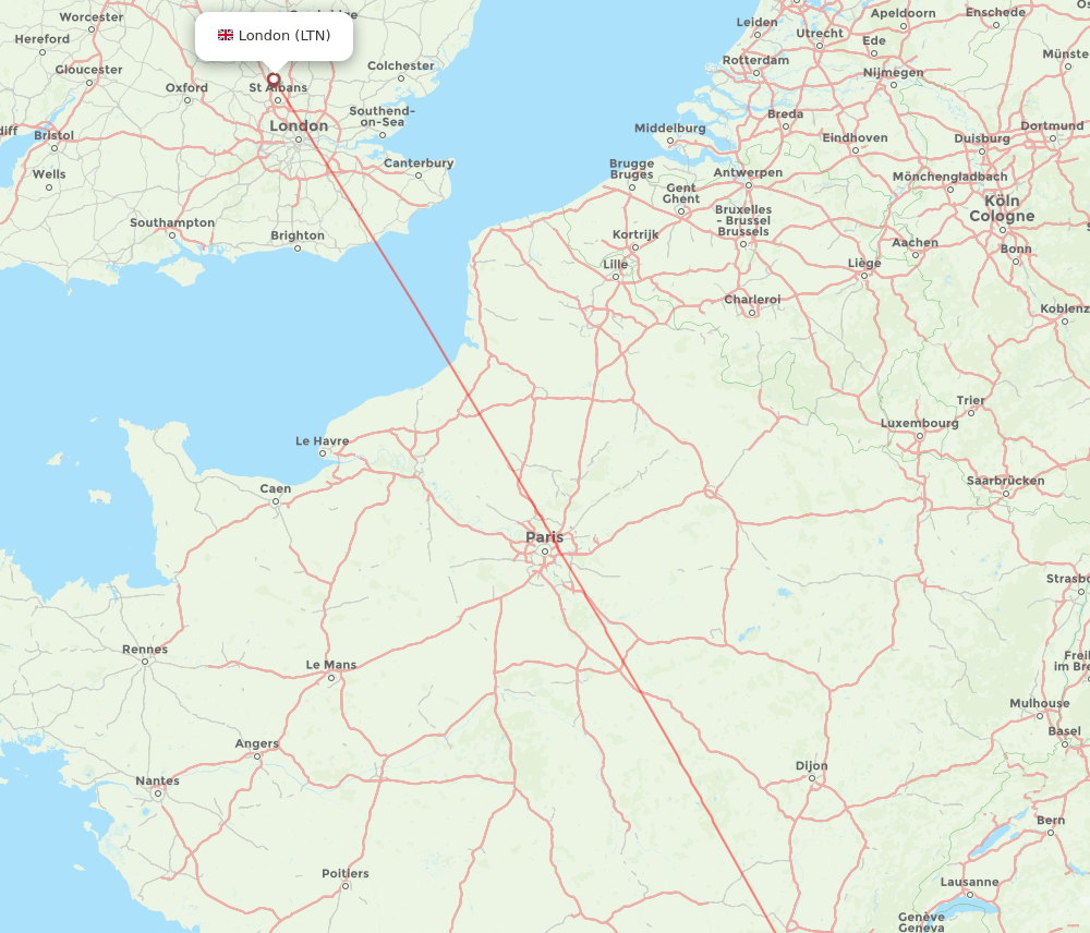 London - Lyon route map and flight paths