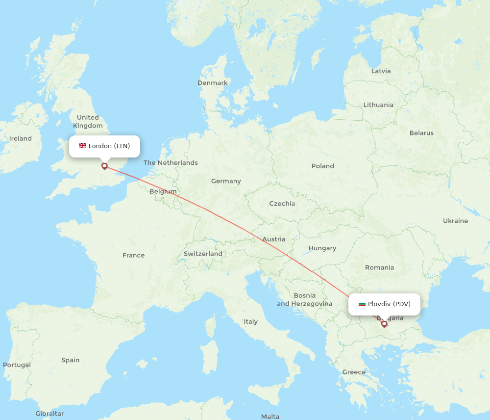 London - Plovdiv route map and flight paths
