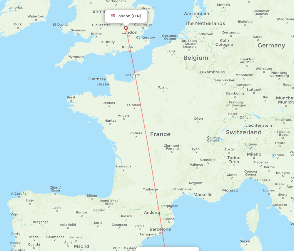 London - Palma de Mallorca route map and flight paths