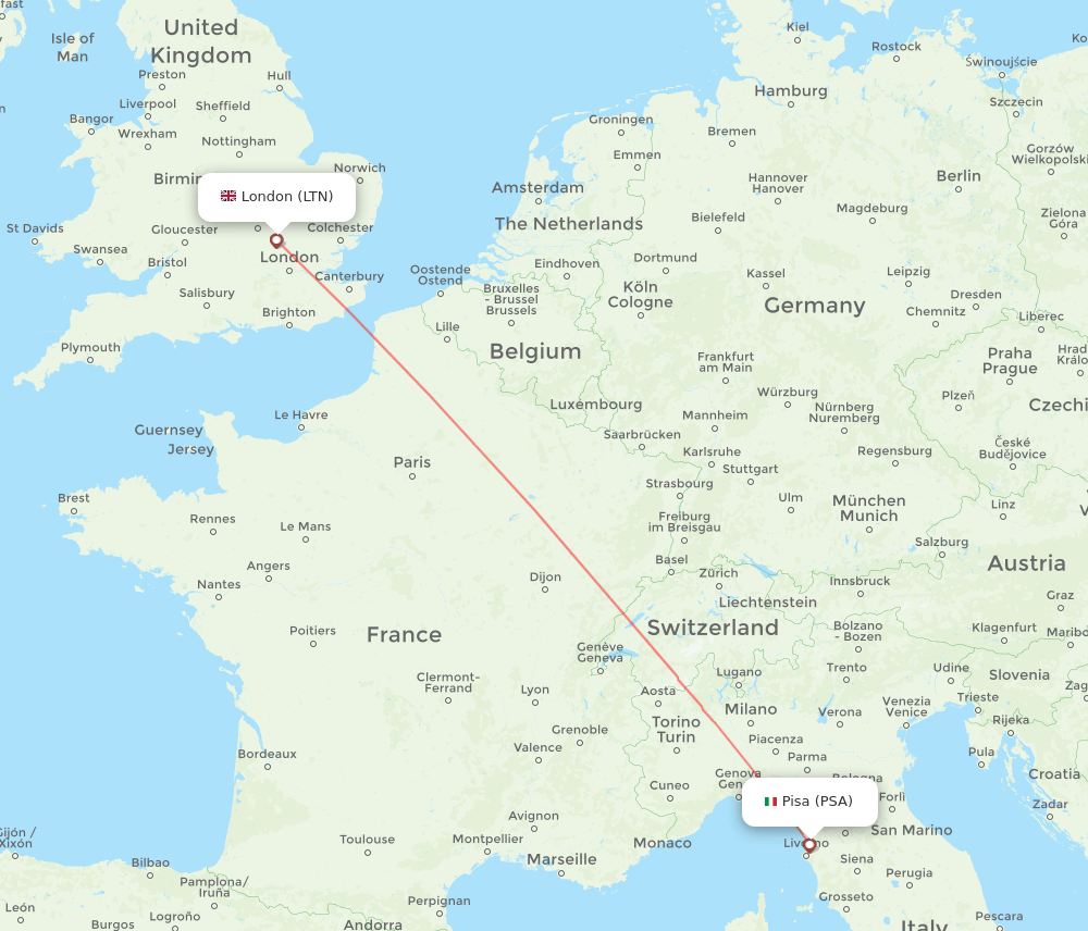 London - Pisa route map and flight paths