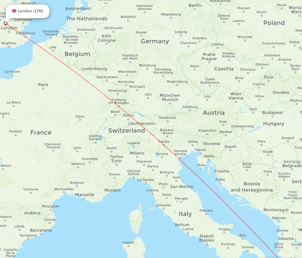 London - Preveza route map and flight paths