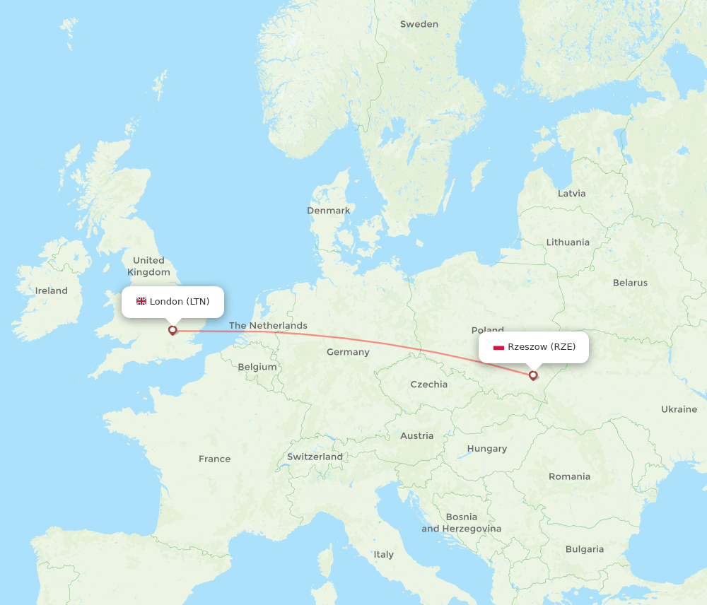 London - Rzeszow route map and flight paths