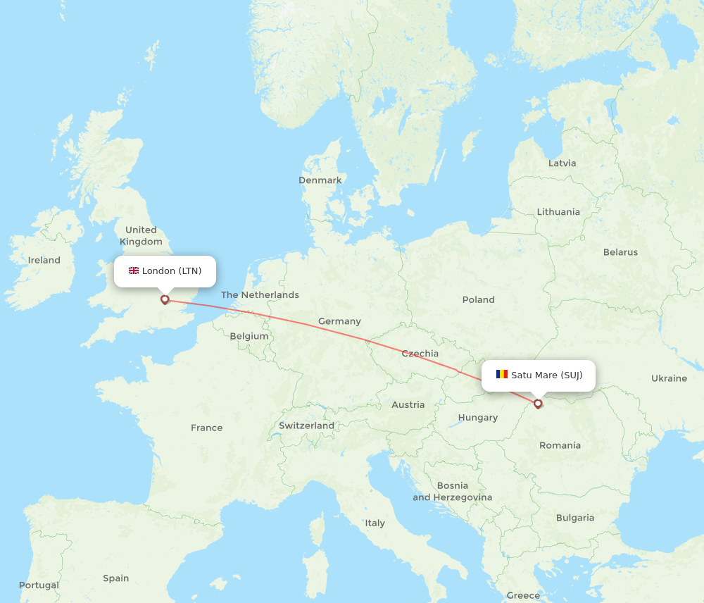 London - Satu Mare route map and flight paths