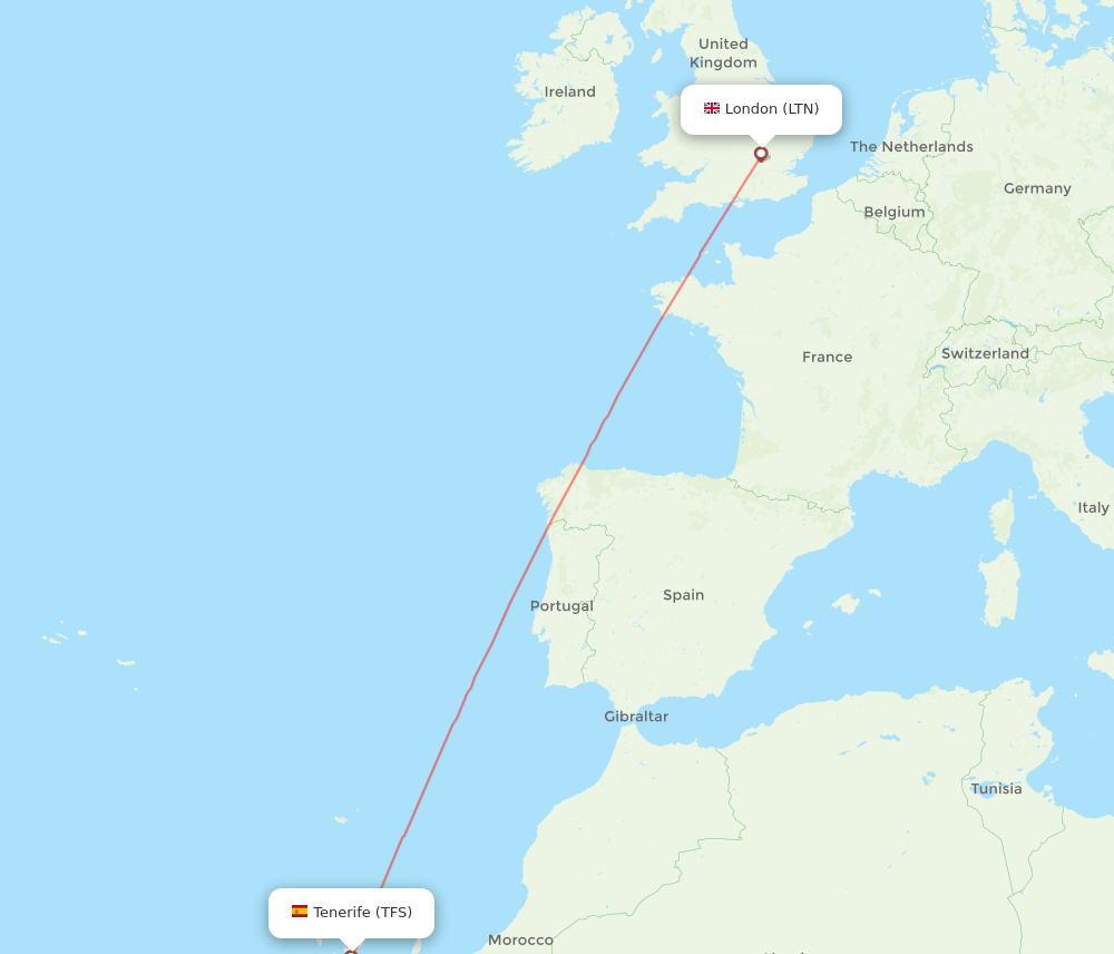 London - Tenerife route map and flight paths