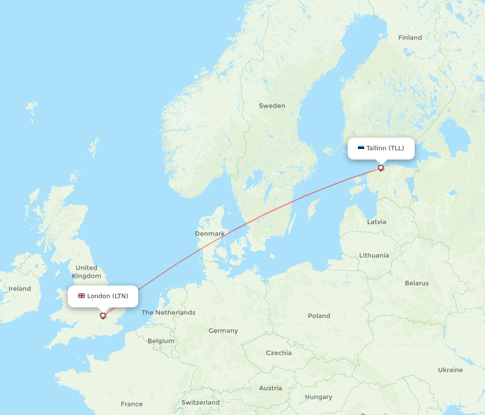 London - Tallinn route map and flight paths
