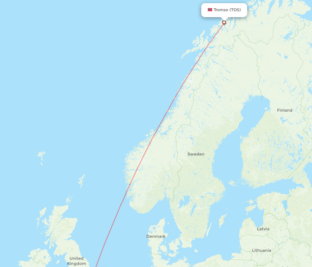 London - Tromso route map and flight paths