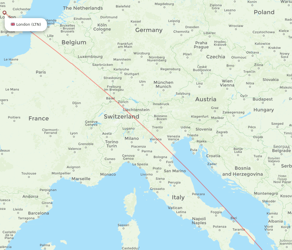 London - Zakinthos route map and flight paths