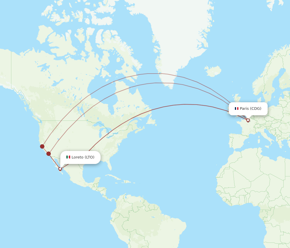 Paris - Loreto route map and flight paths