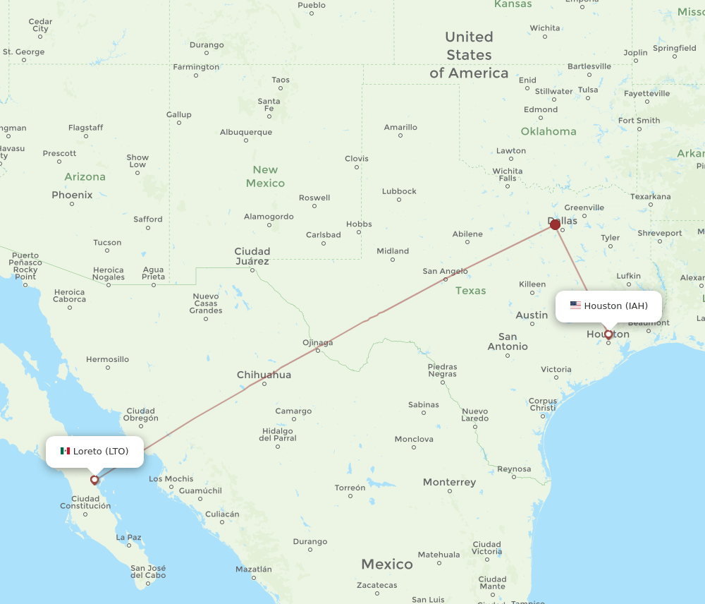 LTO-IAH flight routes