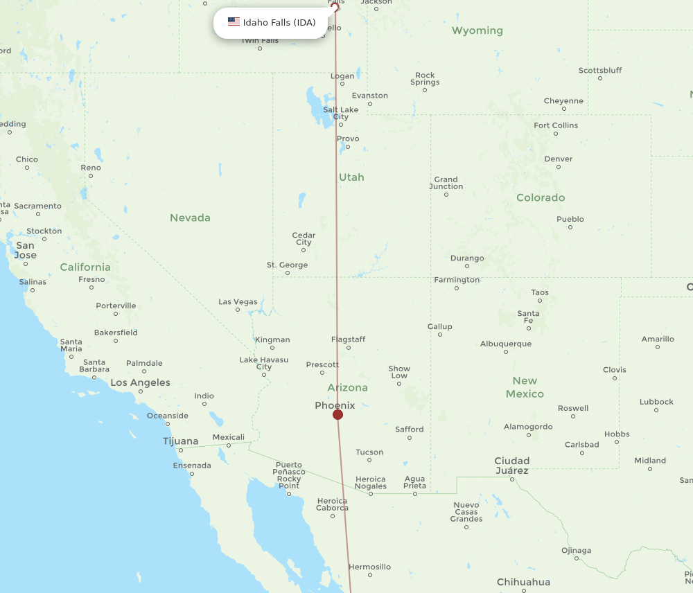 Idaho Falls - Loreto route map and flight paths