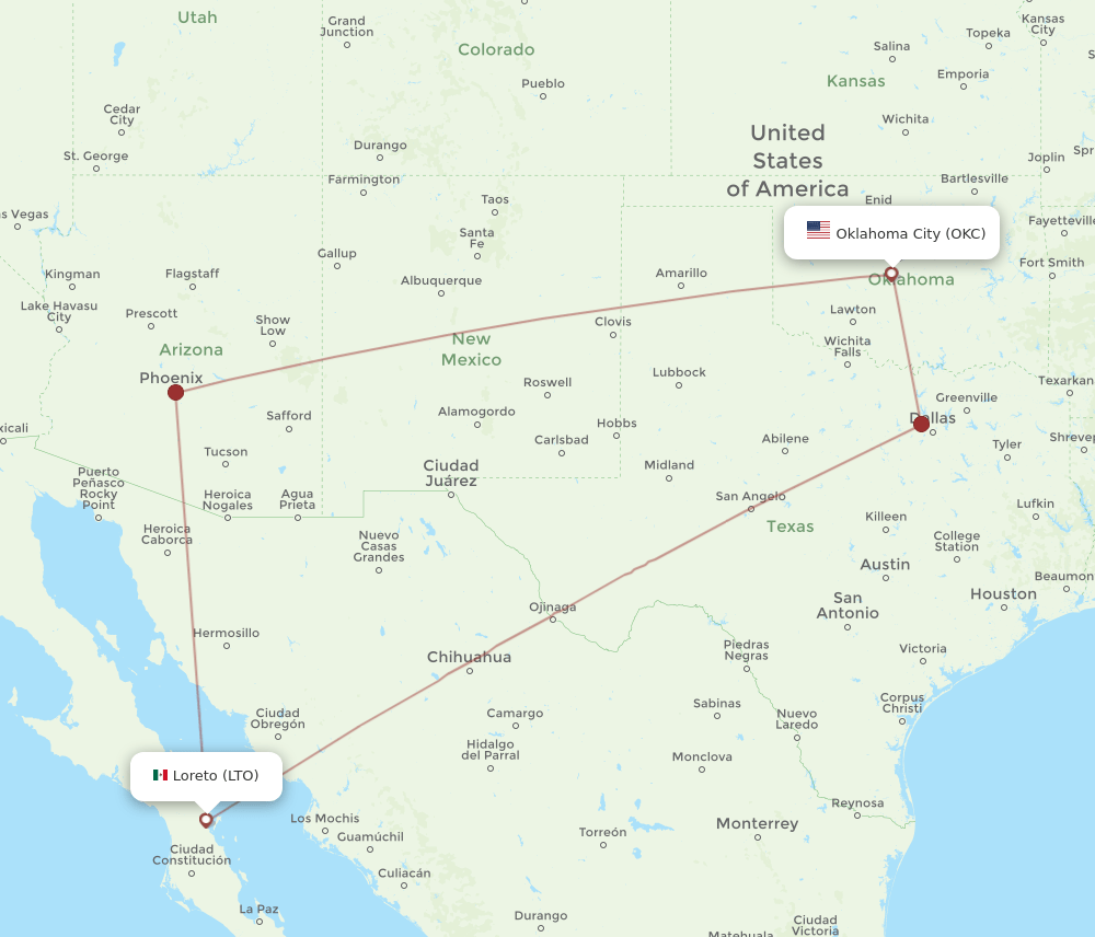 LTO-OKC flight routes