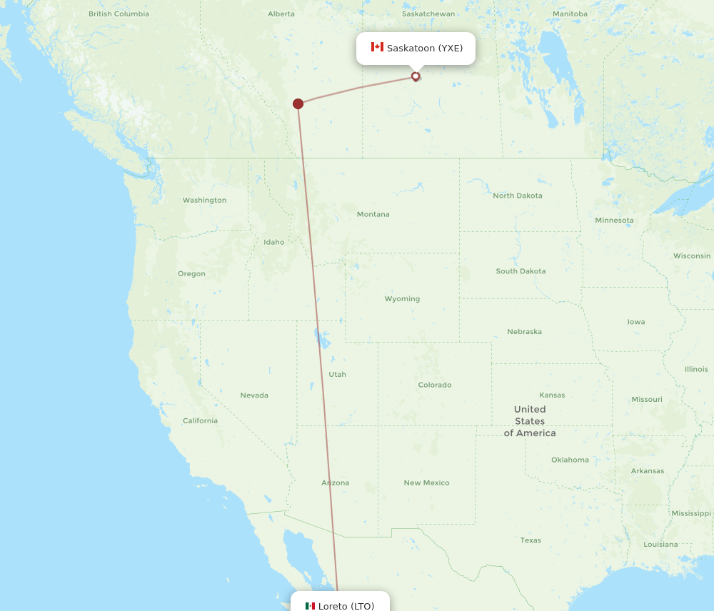 LTO to YXE flights and routes map