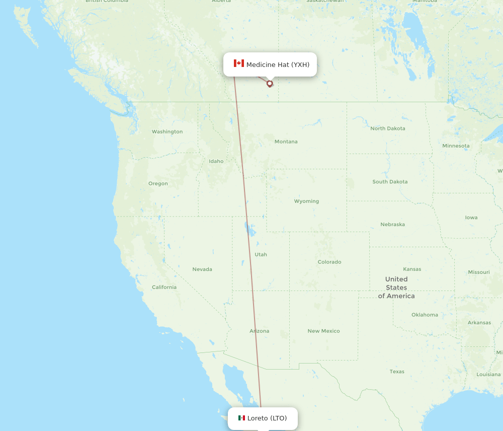 Medicine Hat - Loreto route map and flight paths