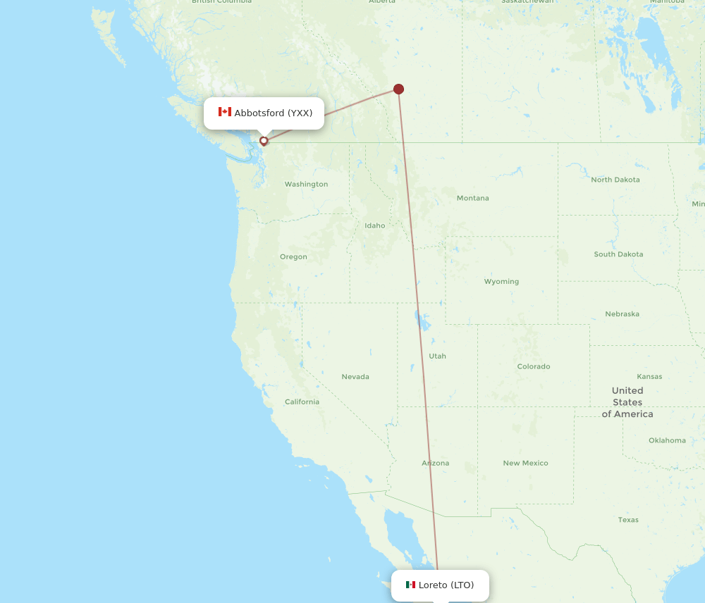 Vancouver - Loreto route map and flight paths