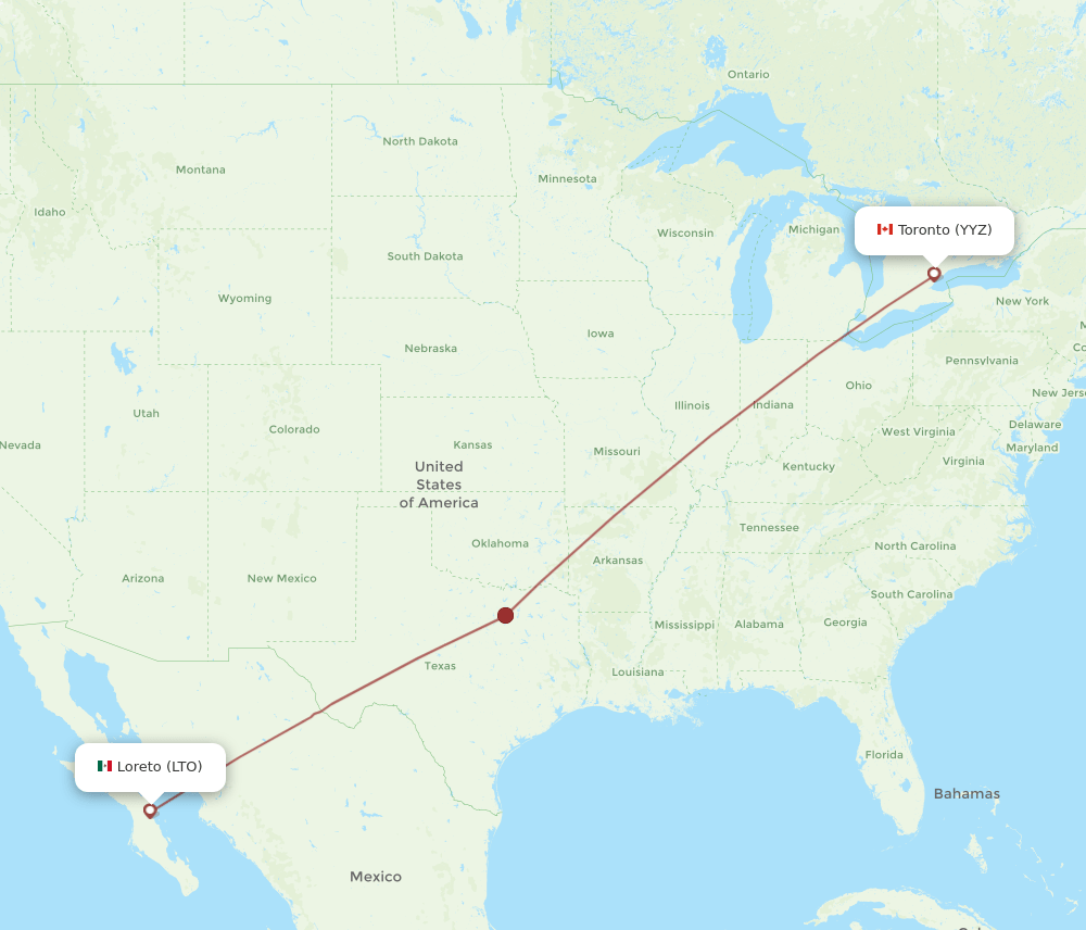 Toronto - Loreto route map and flight paths