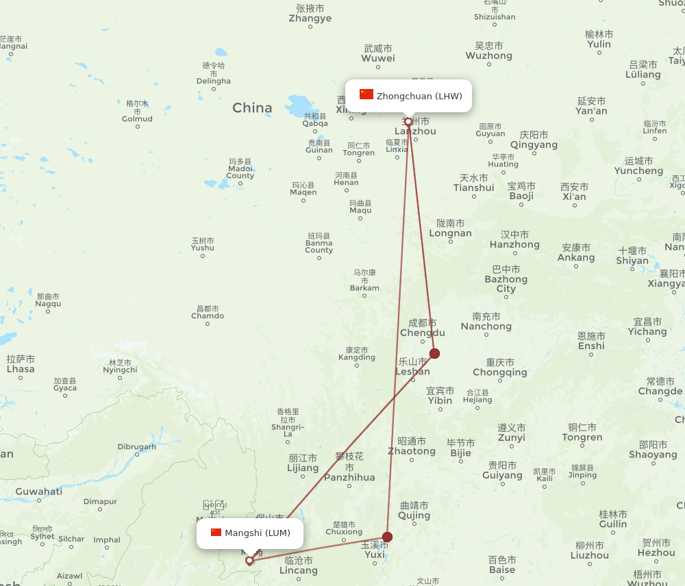 LUM-LHW flight routes