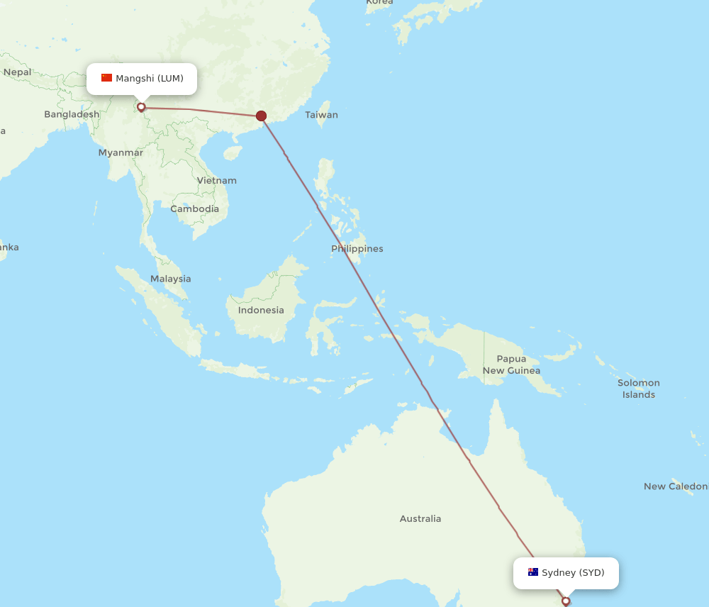 LUM-SYD flight routes