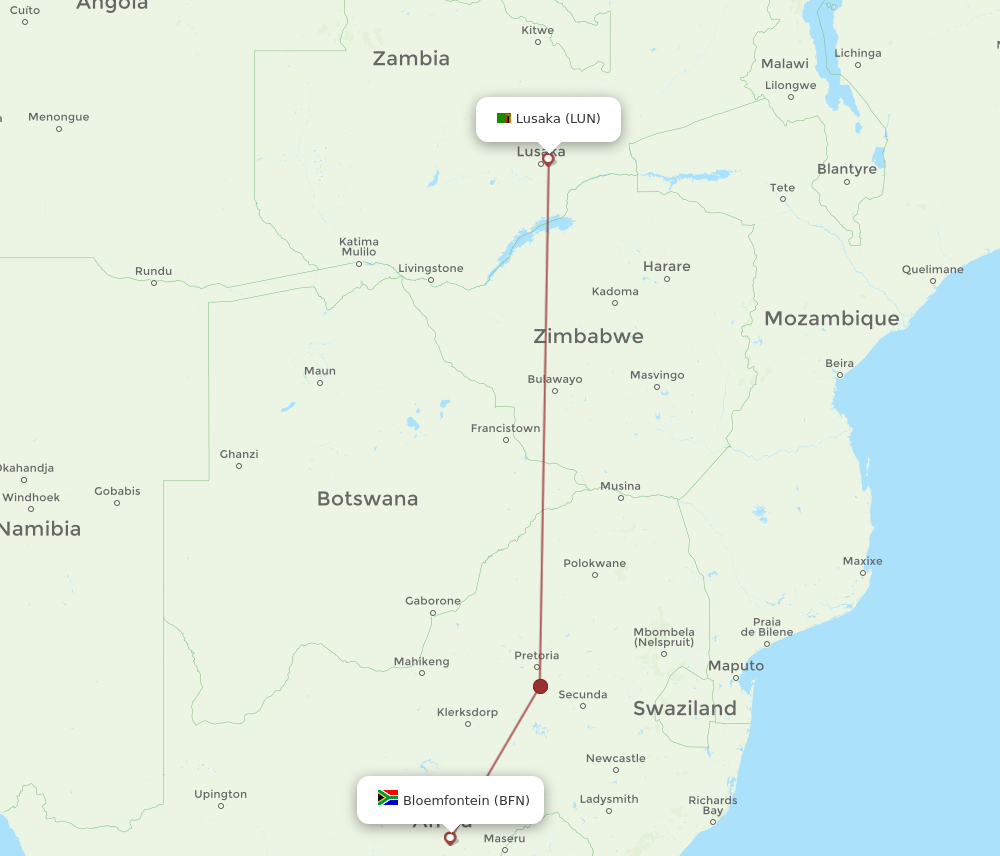 LUN-BFN flight routes