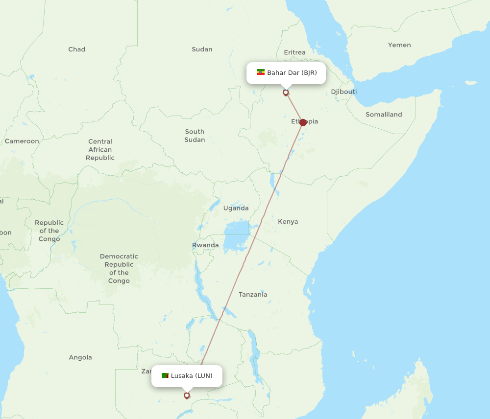 LUN-BJR flight routes