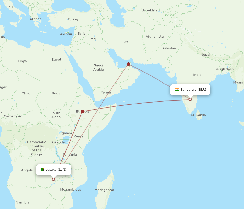LUN-BLR flight routes