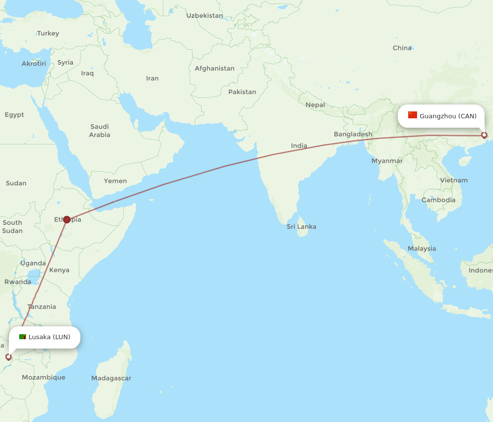 LUN-CAN flight routes