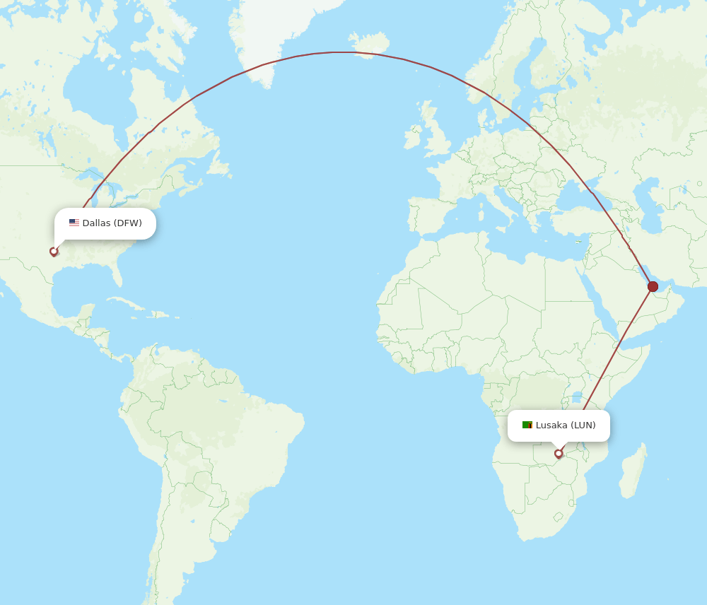 LUN-DFW flight routes