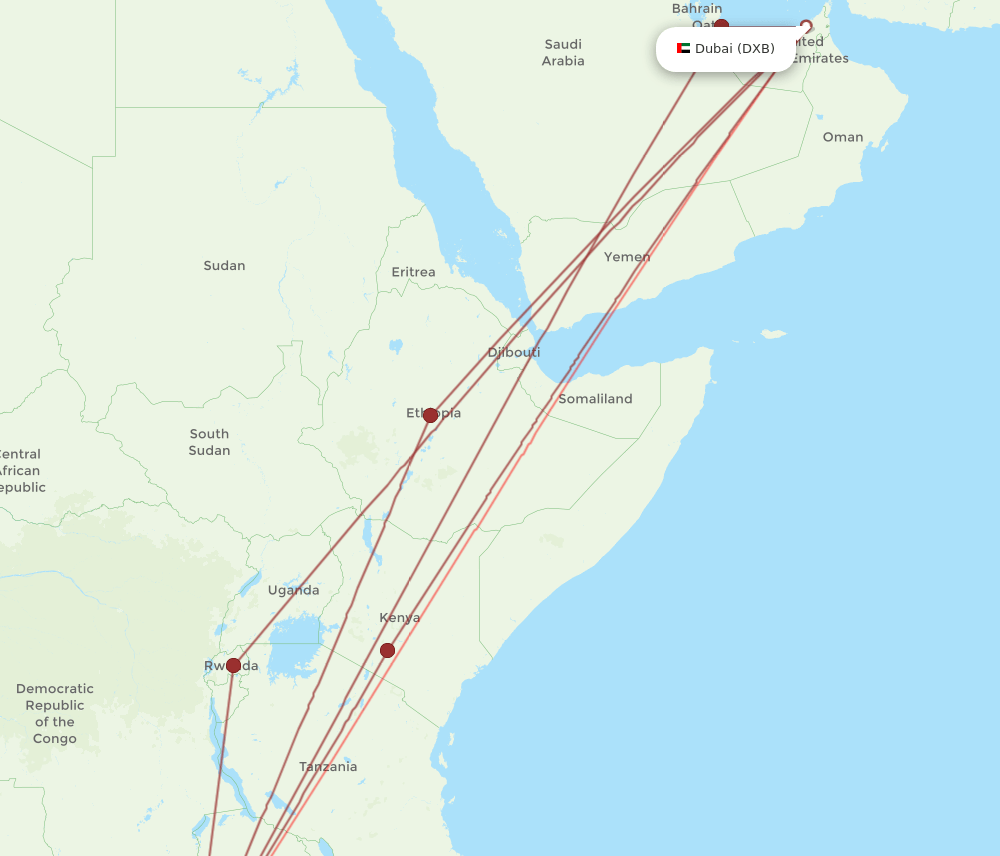 LUN to DXB flights and routes map