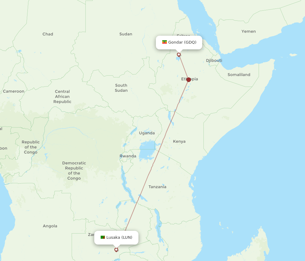 LUN-GDQ flight routes